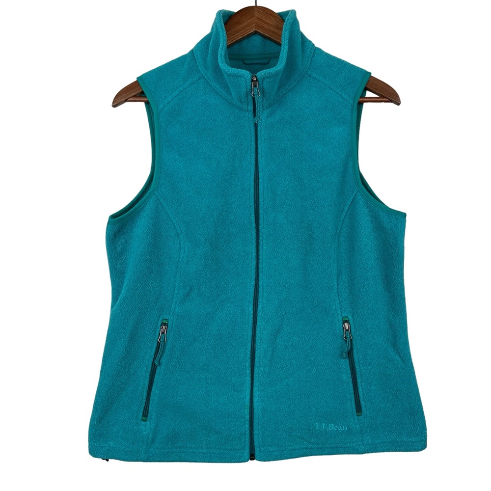 L.L. Bean Womens Polartec Full Zip Vest Size M Fleece Green Zippered Pockets